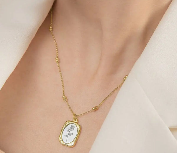 Gold + Silver Gold Rose Necklace   - 3