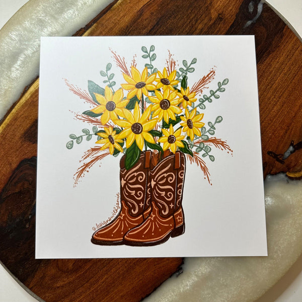 Sunflower Cowboy Boots Art Print - 2