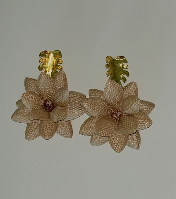 Lotus banana fiber earrings-Brown - 1