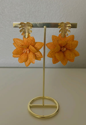 Lotus banana fiber earrings-Orange - 1