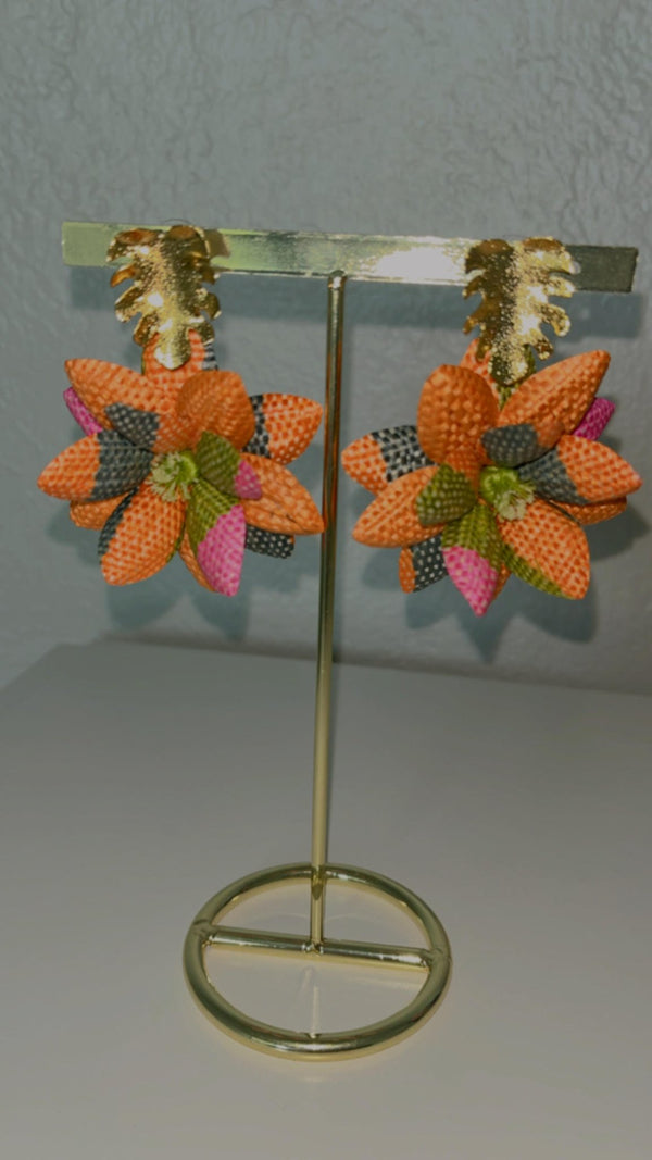 Lotus banana fiber earrings-multicolored orange - 1