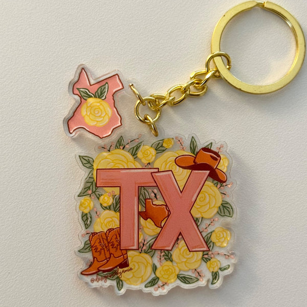 Texas Yellow Rose Keychain - 2