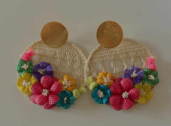 Floral Harmony Banana Fiber Earrings-Multicolored - 4