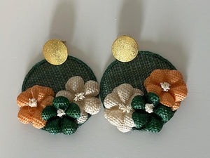 Tri-Flower Earrings with Base- banana fiber  - 1