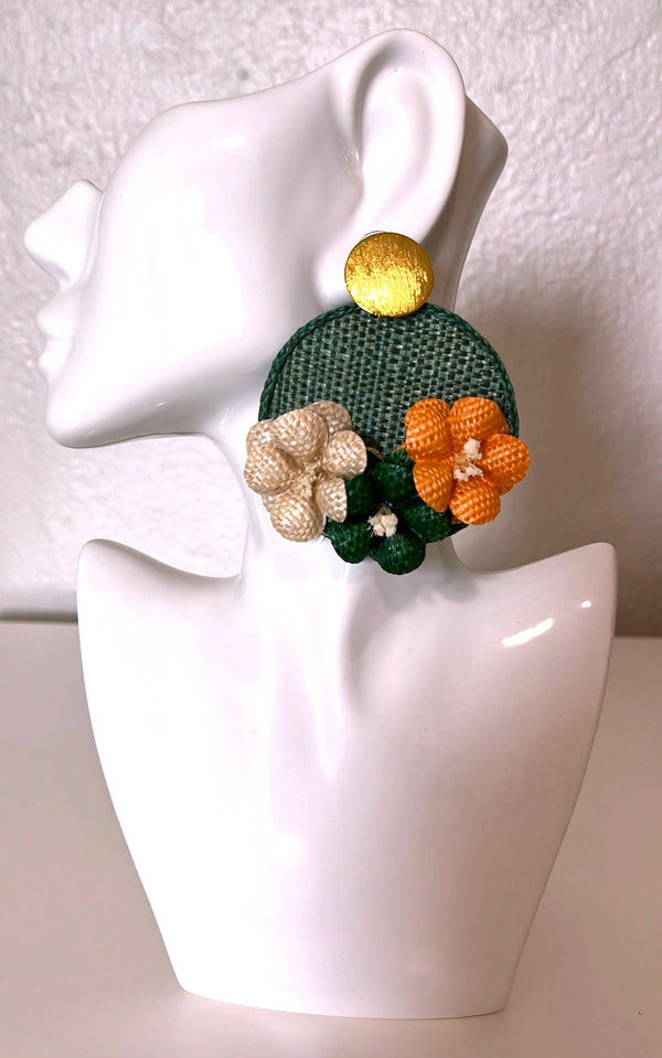 Tri-Flower Earrings with Base- banana fiber  - 2