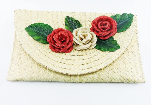 Trio Roses with leaves Clutch-Banana fiber. - 8