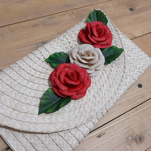 Trio Roses with leaves Clutch-Banana fiber. - 10