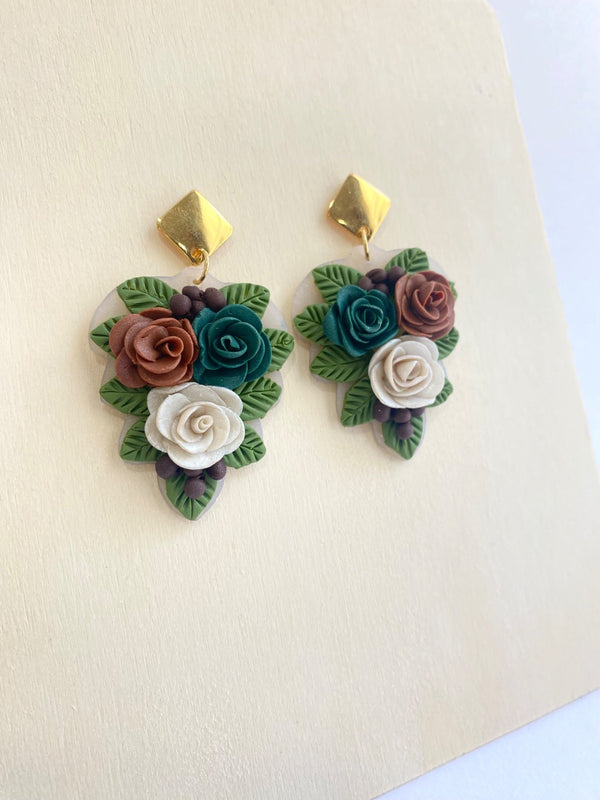 Fall Rose Bouquet Earring Dangles Colorful - 4