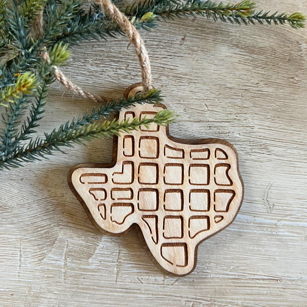 Texas Waffle Wood Engraved Ornament - 1