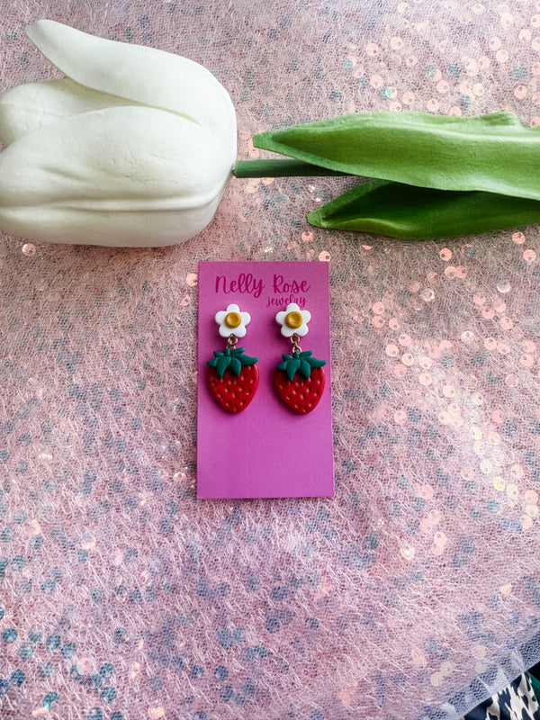 Strawberry & Daisy Clay Earrings - 2