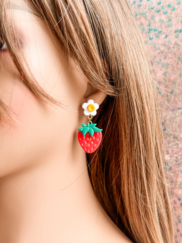 Strawberry & Daisy Clay Earrings - 1