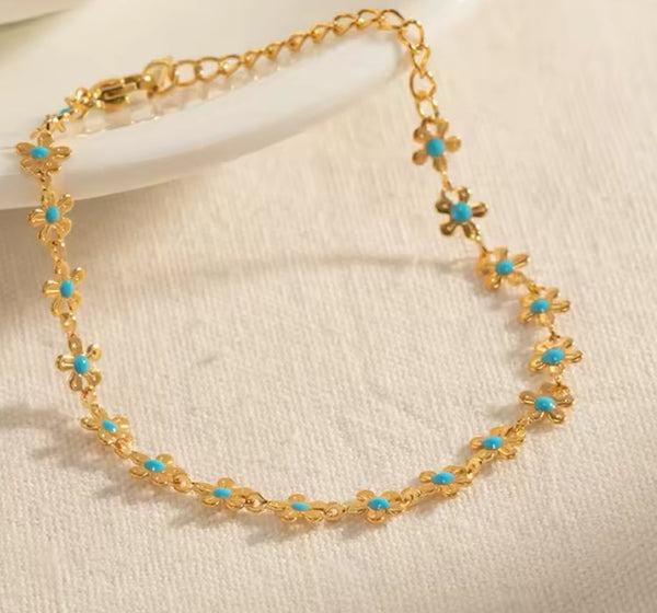 Turquoise and gold flower bracelet  - 3