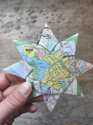 Upcycle Origami Map Ornament Waco - 1