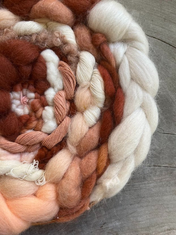 An Earthy, Peach, Fluffy Hoop Weaving - 2