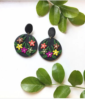 Black Mexican Floral dangles - 1