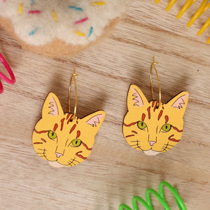 Orange Tabby Hoop Earrings - 1