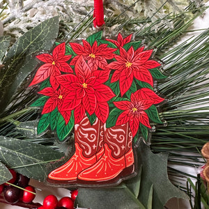 Poinsettia Cowboy Boots Ornament - 1