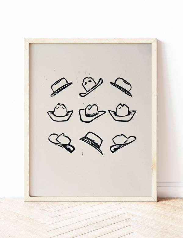 'Hats' Block Print - 1