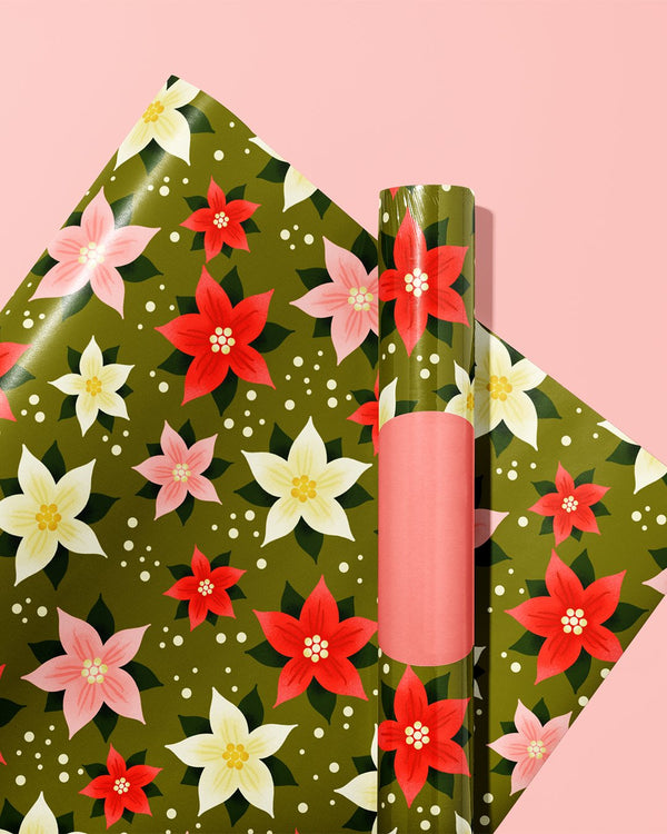 Poinsettia Pattern - Wrapping Paper Sheets - 1