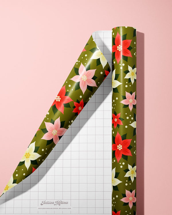 Poinsettia Pattern - Wrapping Paper Sheets - 2