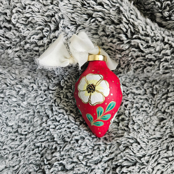 Red Floral Handpainted Ornament - 3