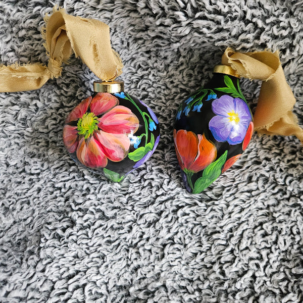 Dark Floral Handpainted Ornament - 1