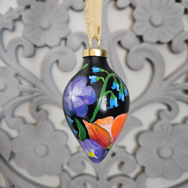 Dark Floral Handpainted Ornament - 5