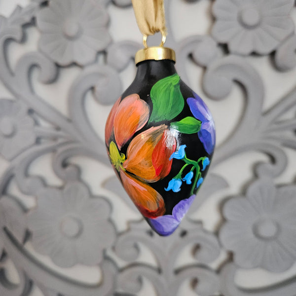 Dark Floral Handpainted Ornament - 6