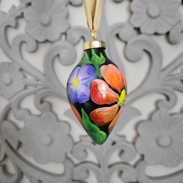 Dark Floral Handpainted Ornament - 7