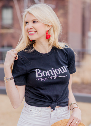 Bonjour Merci Black T-Shirt - 1