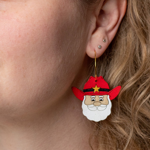 Cowboy Santa Hoop Earrings - 1