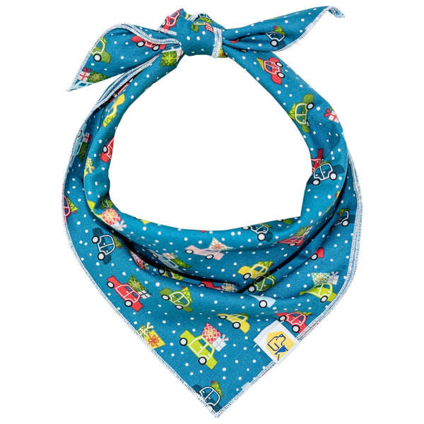 Blue Holiday Cars Dog Bandana - 1