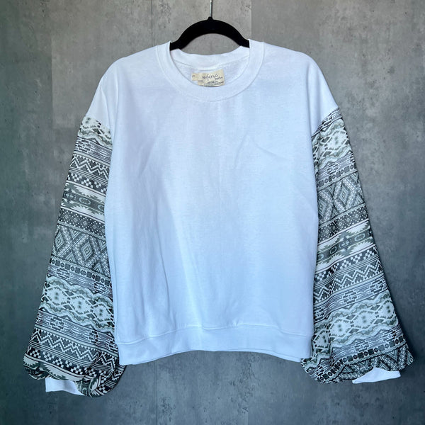 Puff Sleeve Sweatshirt - Geo Print - 2