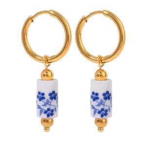 Blue flower Dangle Drop Earrings - 1