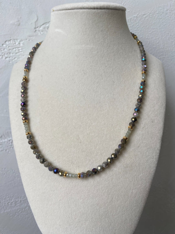 Gemstone Bead Necklace with Pendant - 14