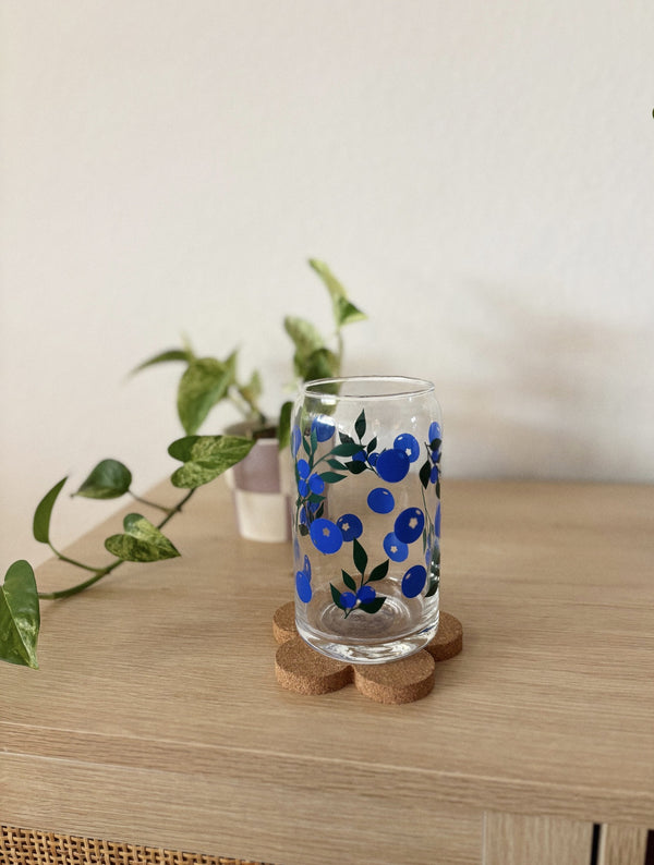 Blueberries Can Glass Cup