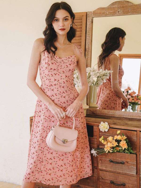 Rosy Meadow Tie-Strap Midi Dress