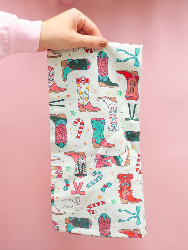 Christmas Western Cowgirl Boots Tea Towel