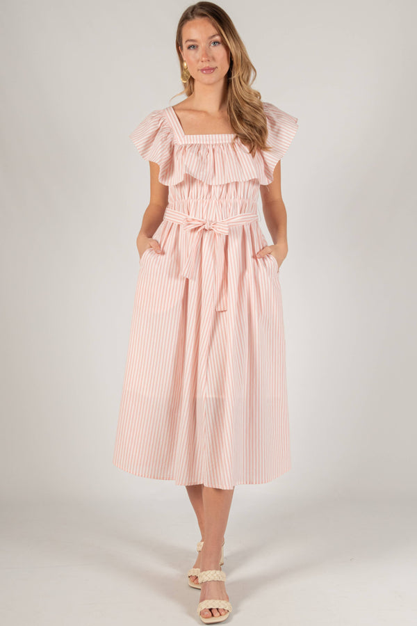 Pink Pinstripe Midi Dress