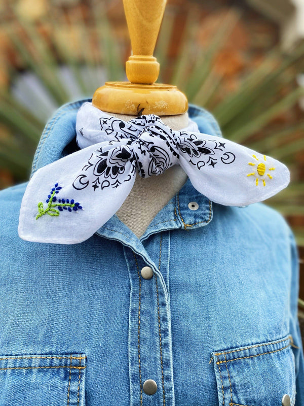 Embroidered Texas Bluebonnet Bandana