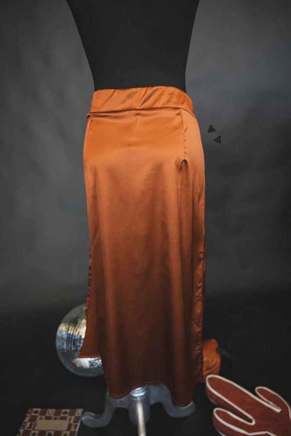 Slitastic Skirt - Saddle Satin