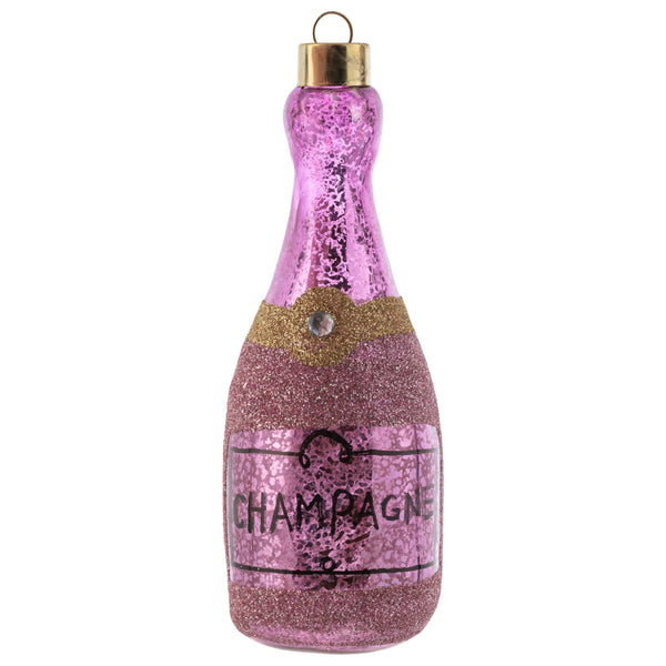 Glitter Champagne Bottle Mercury Glass Ornament