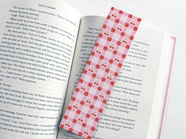 Cherry Gingham Laminated Bookmark