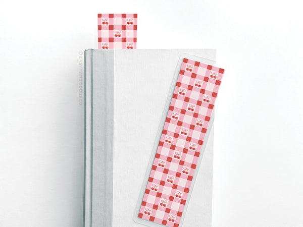 Cherry Gingham Laminated Bookmark