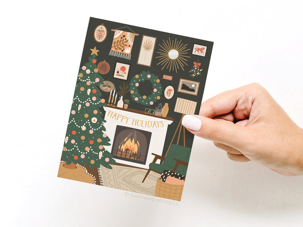Happy Holidays Cozy Fireplace Greeting Card - HS