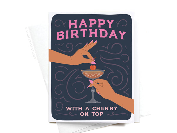 Happy Birthday Cocktail With Cherry On Top Greeting Card - RS