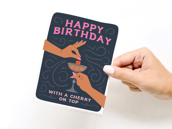 Happy Birthday Cocktail With Cherry On Top Greeting Card - RS
