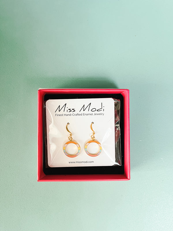 Circle Rainbow Enamel Drop Earrings