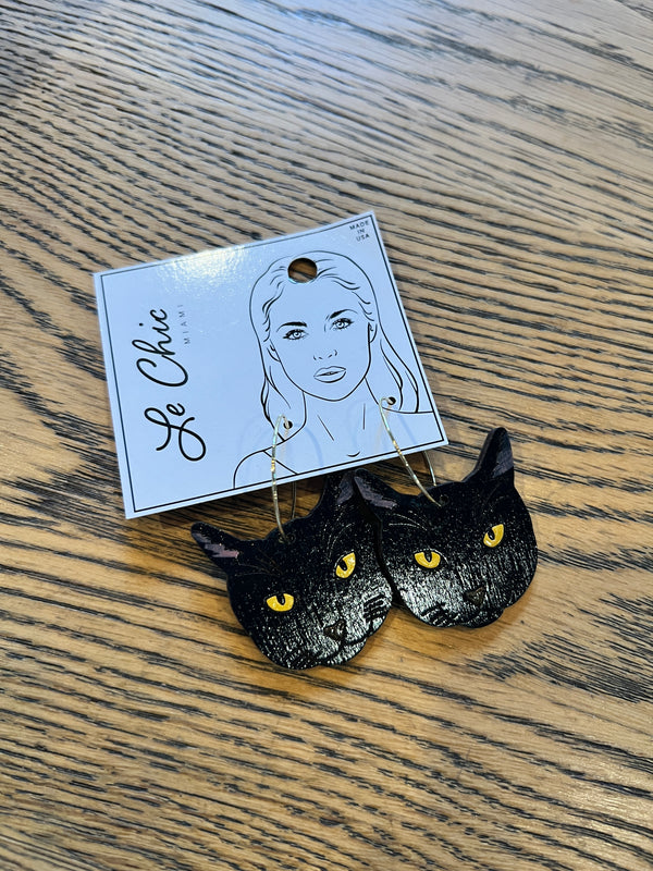 Black Cat Hoop Earrings