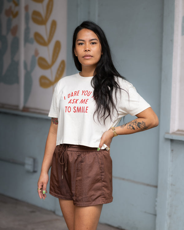Girl Riot Society "I Dare You To Ask Me To Smile" Crop Tee